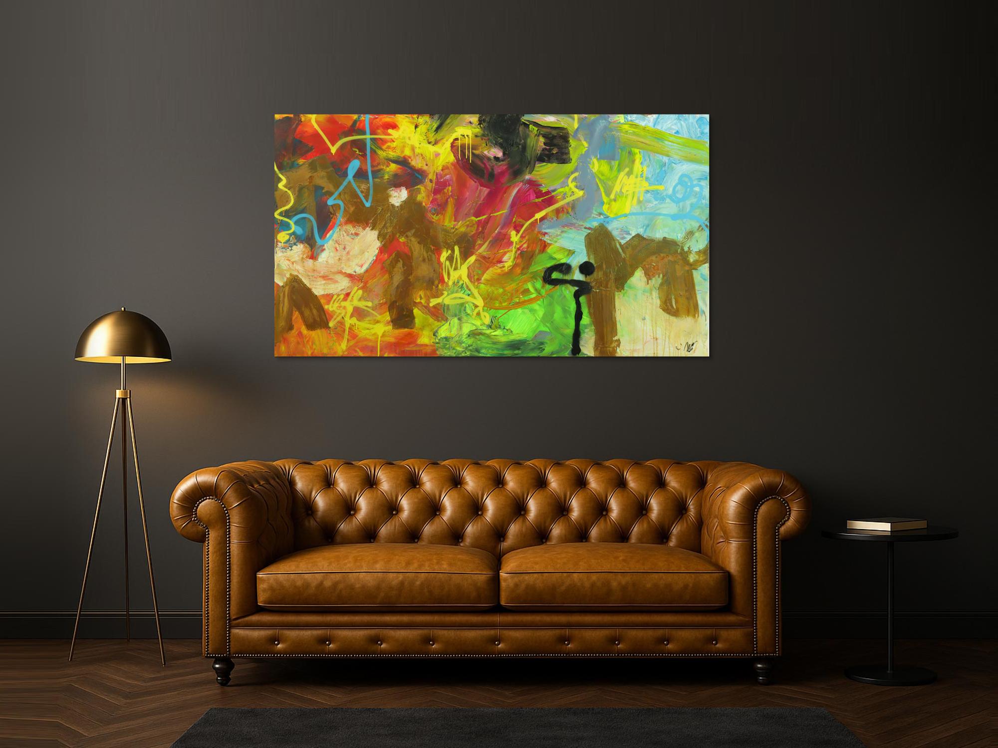 Abstraktes Gemälde Mischtechnik Acryl Rost sehr bunt Modern Art auf Leinwand