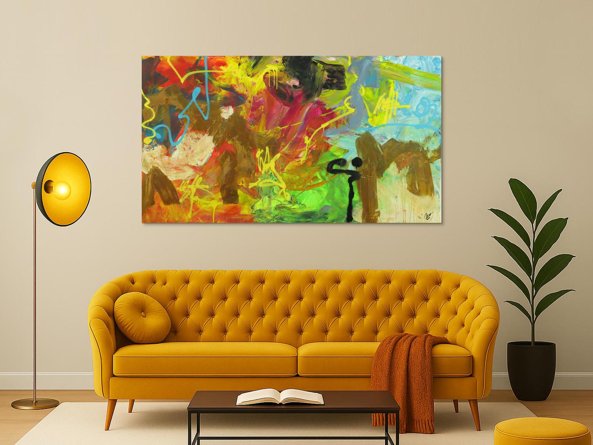 Abstraktes Gemälde Mischtechnik Acryl Rost sehr bunt Modern Art auf Leinwand