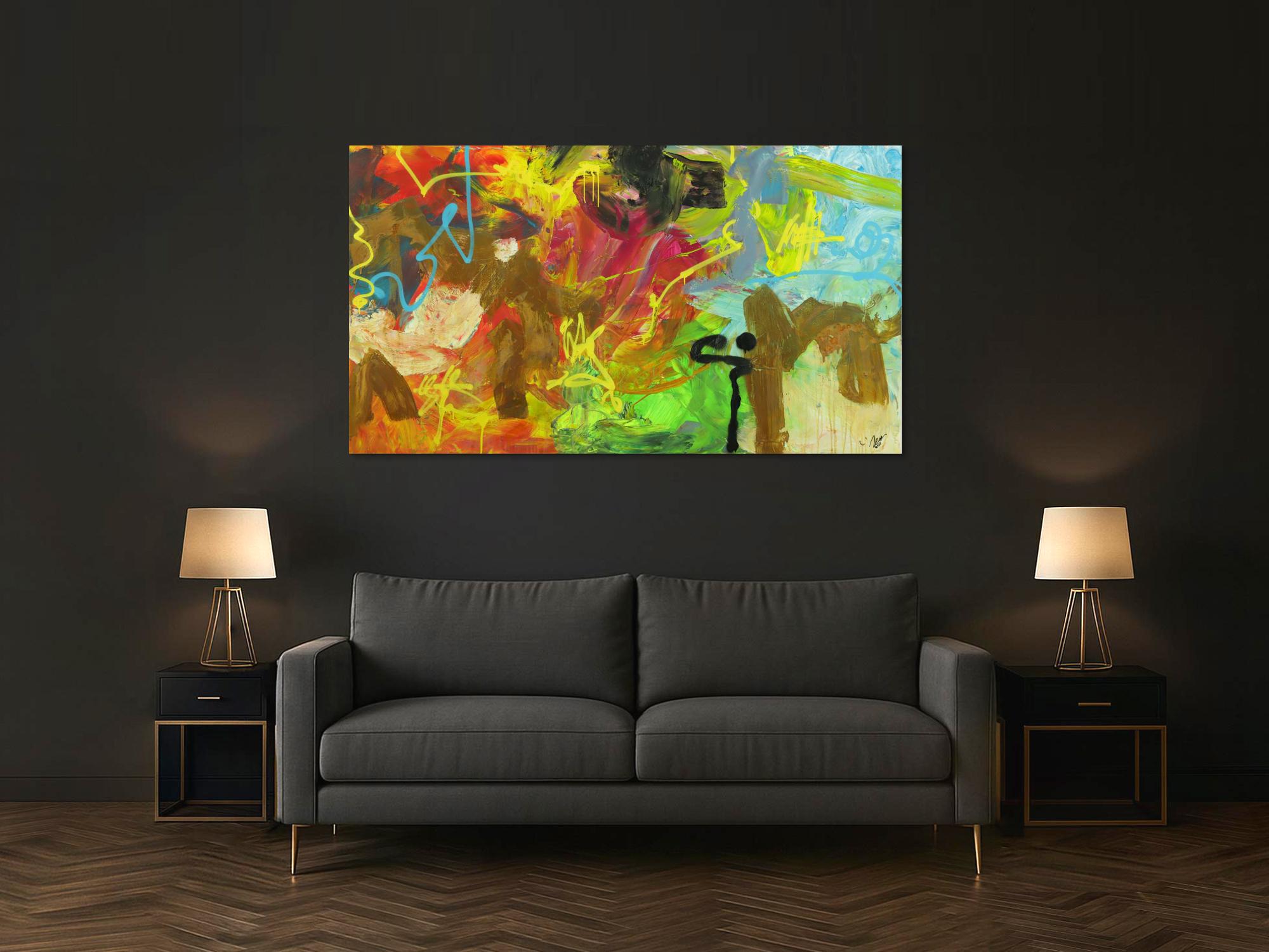 Abstraktes Gemälde Mischtechnik Acryl Rost sehr bunt Modern Art auf Leinwand