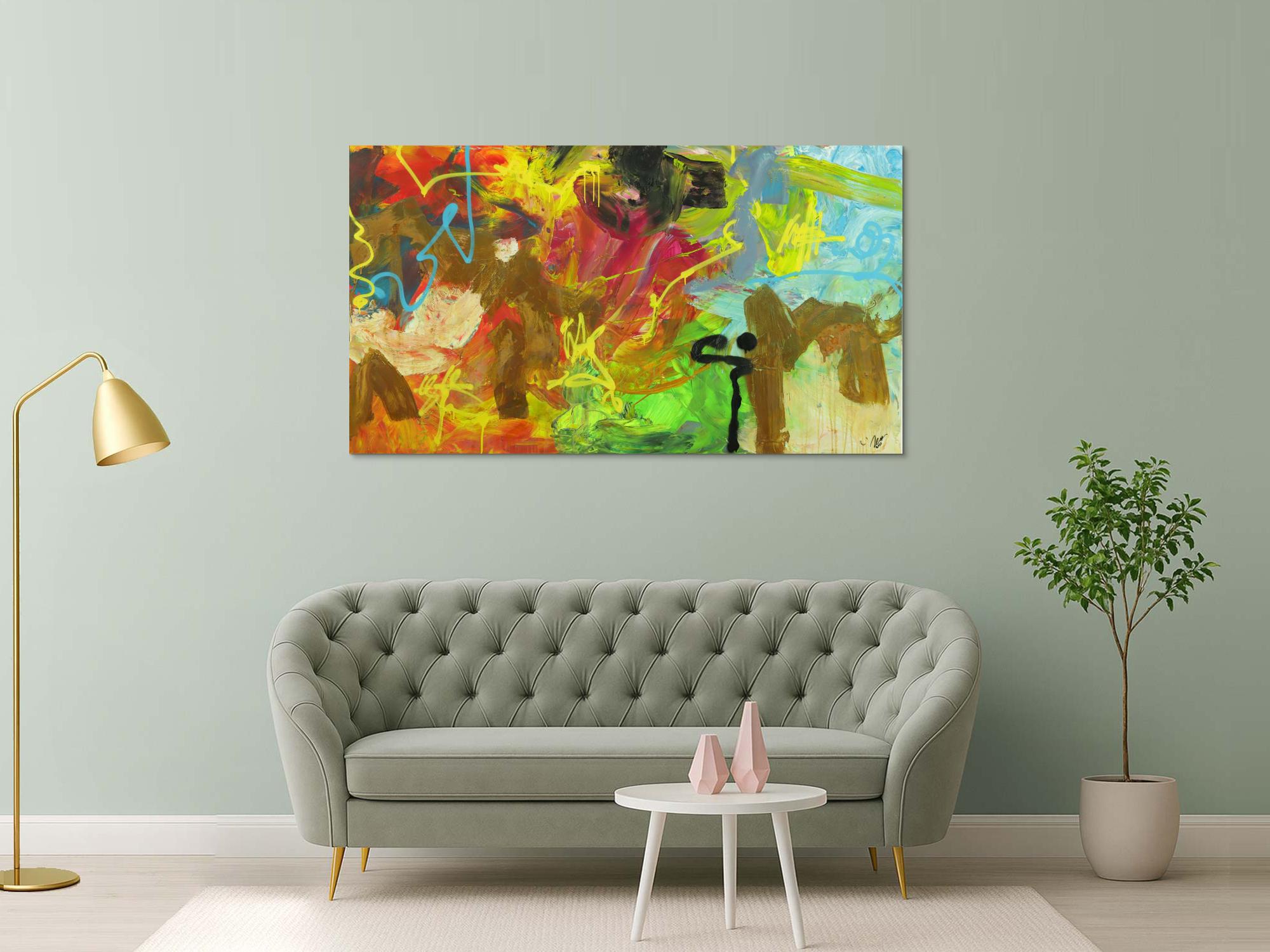 Abstraktes Gemälde Mischtechnik Acryl Rost sehr bunt Modern Art auf Leinwand