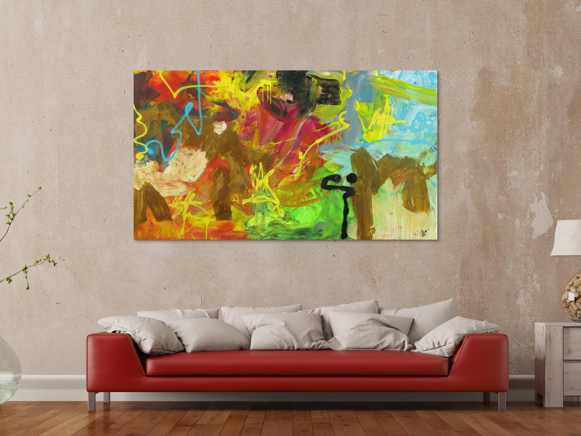 Abstraktes Gemälde Mischtechnik Acryl Rost sehr bunt Modern Art auf Leinwand