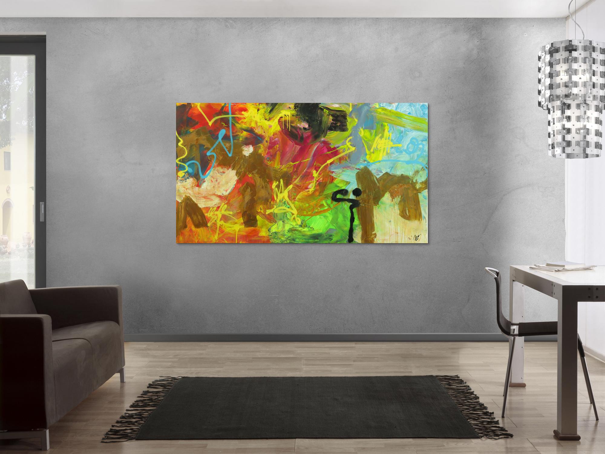 Abstraktes Gemälde Mischtechnik Acryl Rost sehr bunt Modern Art auf Leinwand