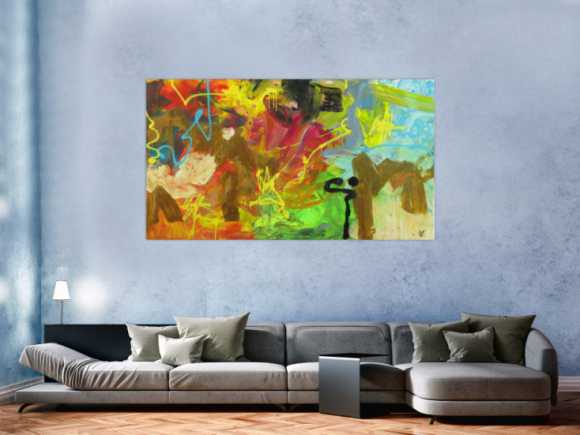 Abstraktes Gemälde Mischtechnik Acryl Rost sehr bunt Modern Art auf Leinwand