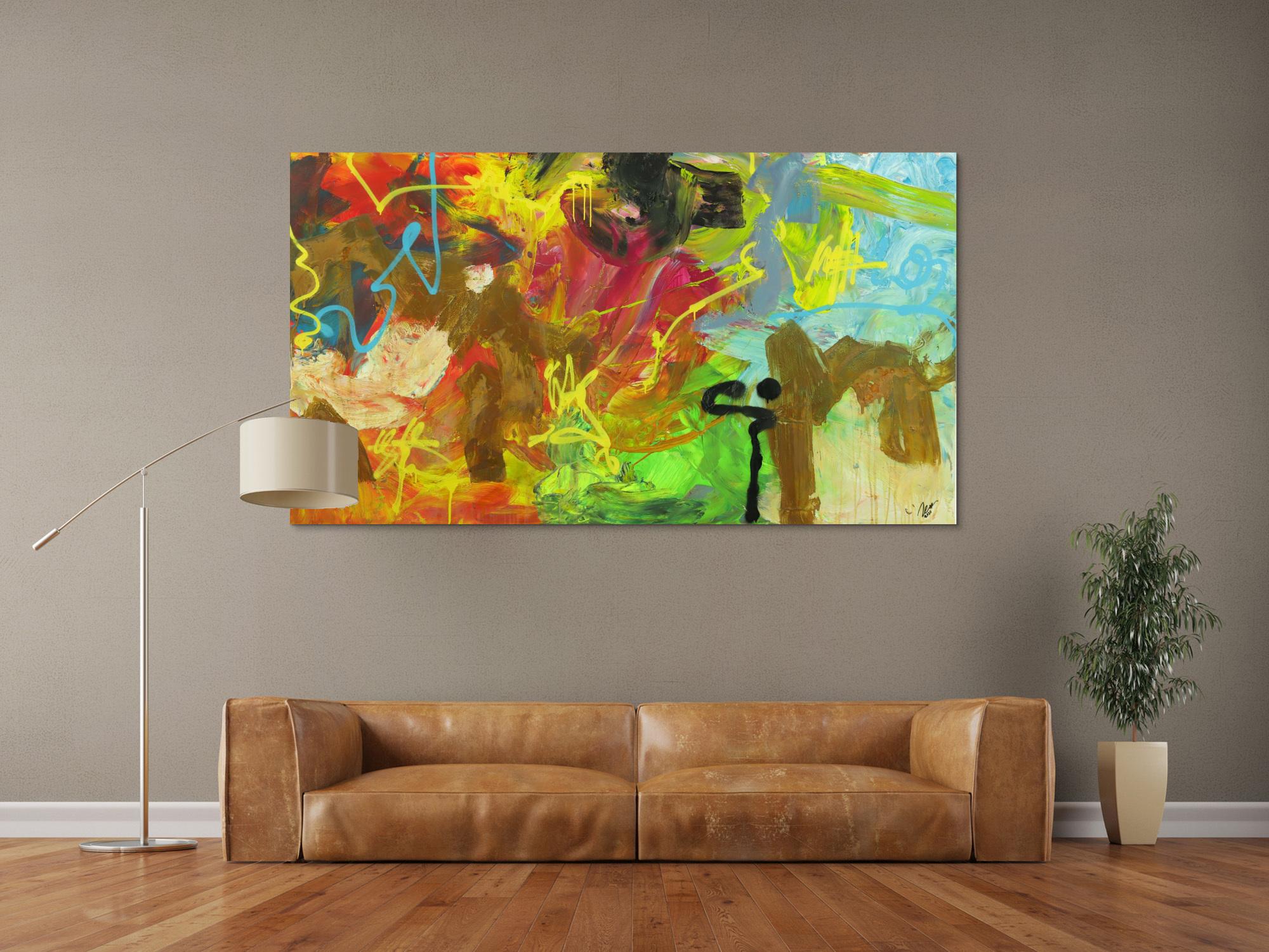 Abstraktes Gemälde Mischtechnik Acryl Rost sehr bunt Modern Art auf Leinwand