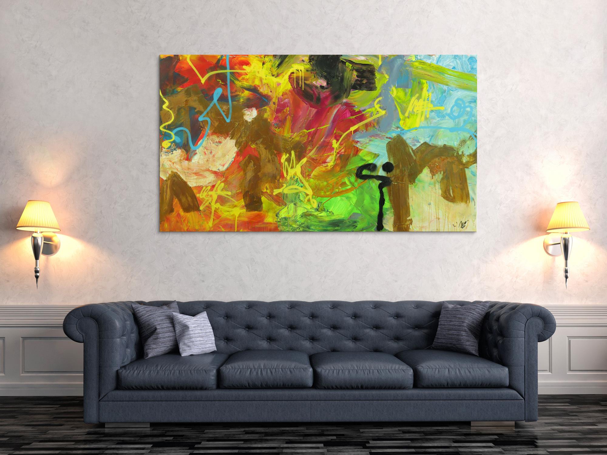 Abstraktes Gemälde Mischtechnik Acryl Rost sehr bunt Modern Art auf Leinwand