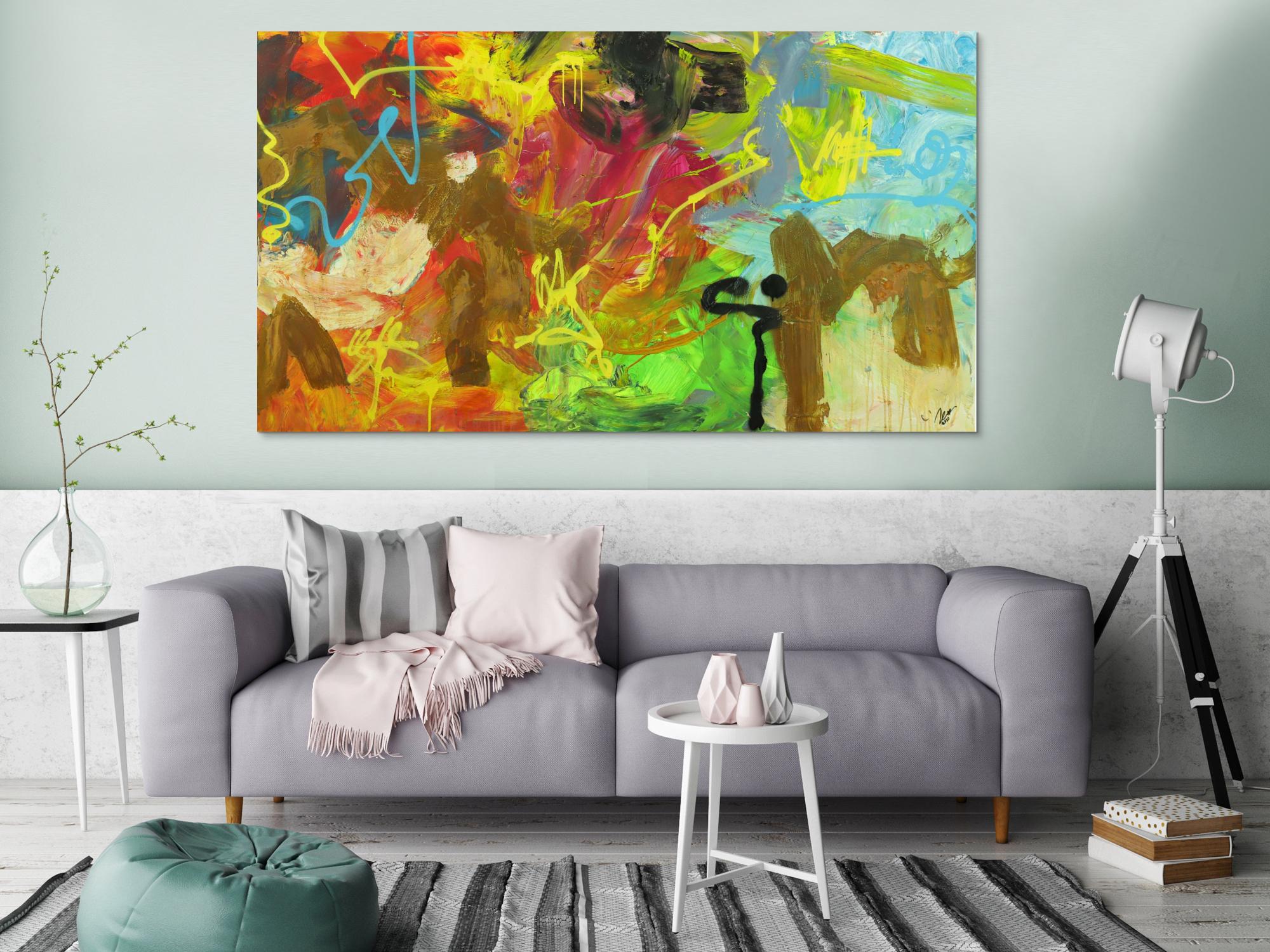 Abstraktes Gemälde Mischtechnik Acryl Rost sehr bunt Modern Art auf Leinwand