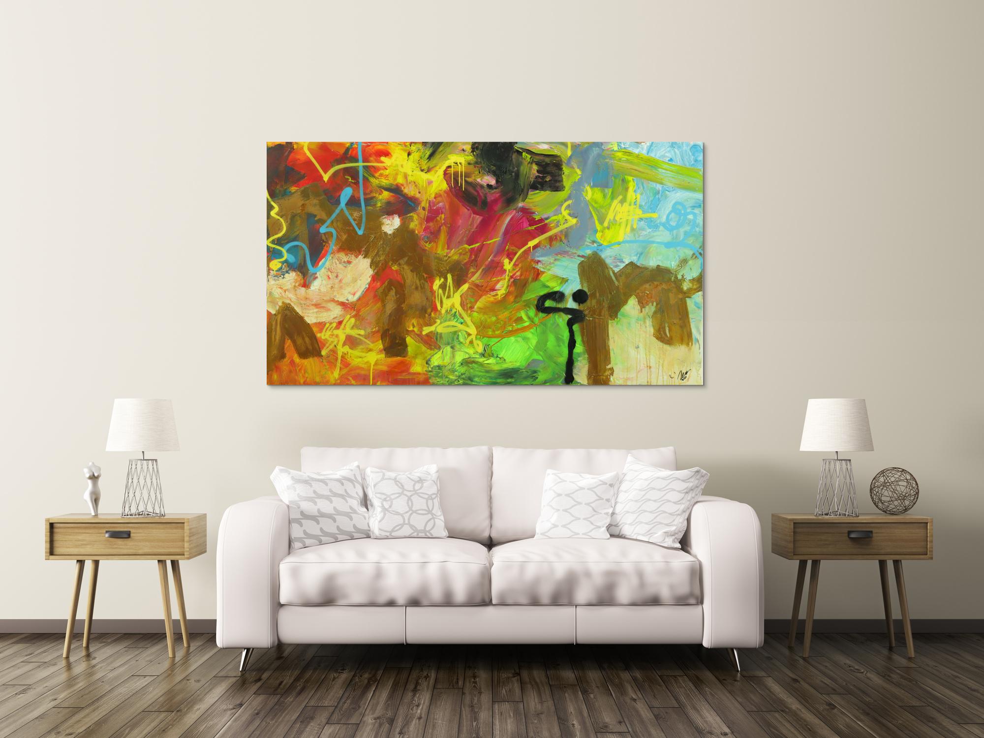 Abstraktes Gemälde Mischtechnik Acryl Rost sehr bunt Modern Art auf Leinwand