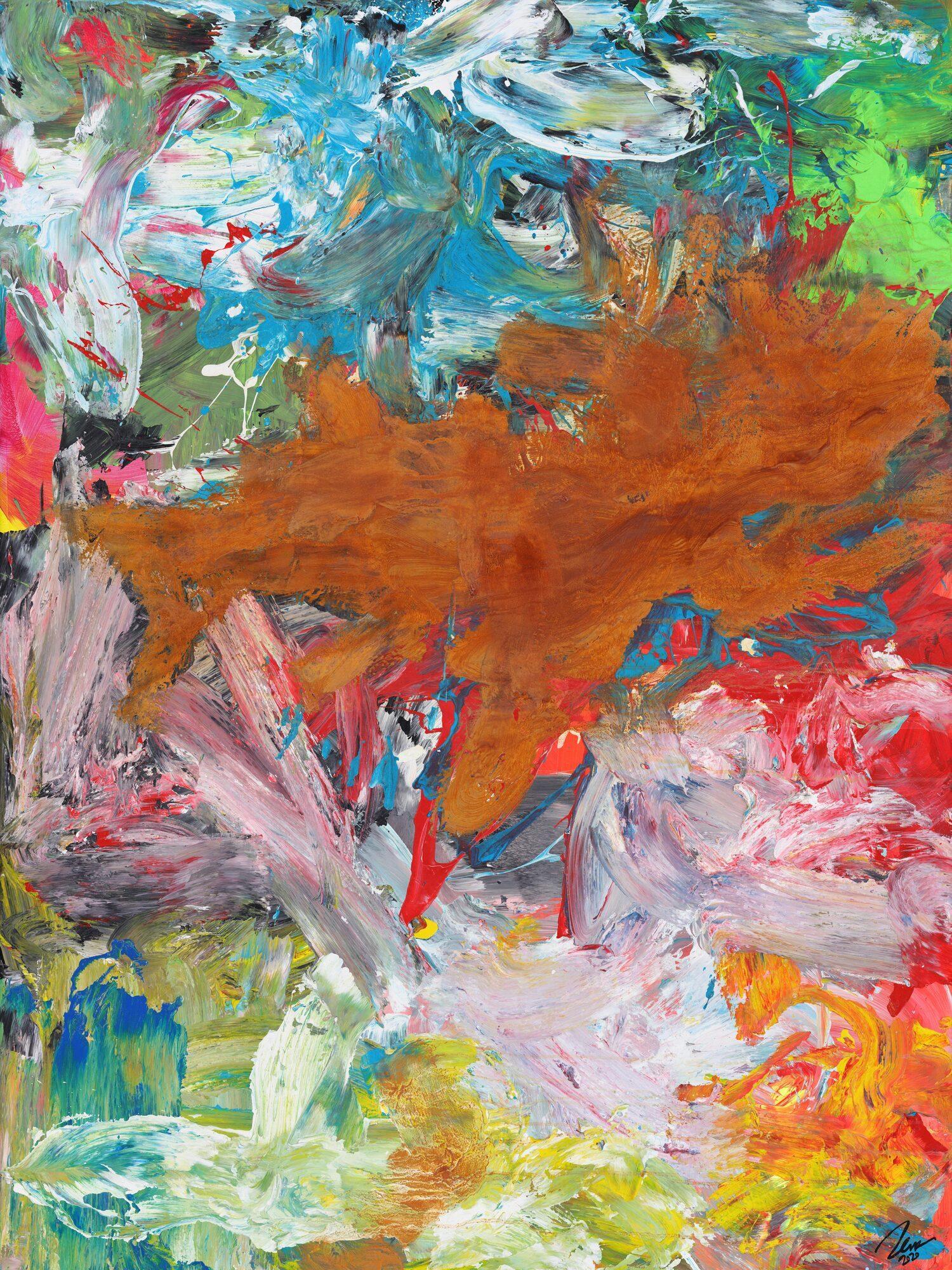 Abstraktes Gemälde Mischtechnik Acryl und Rostfarbe auf Leinwand handgemalt Modern Art