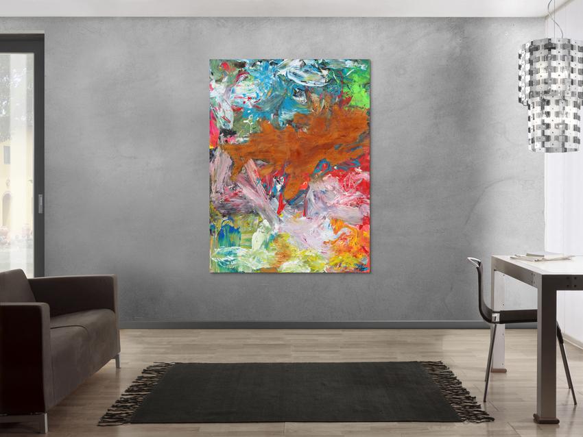 Abstraktes Gemälde Mischtechnik Acryl und Rostfarbe auf Leinwand handgemalt Modern Art