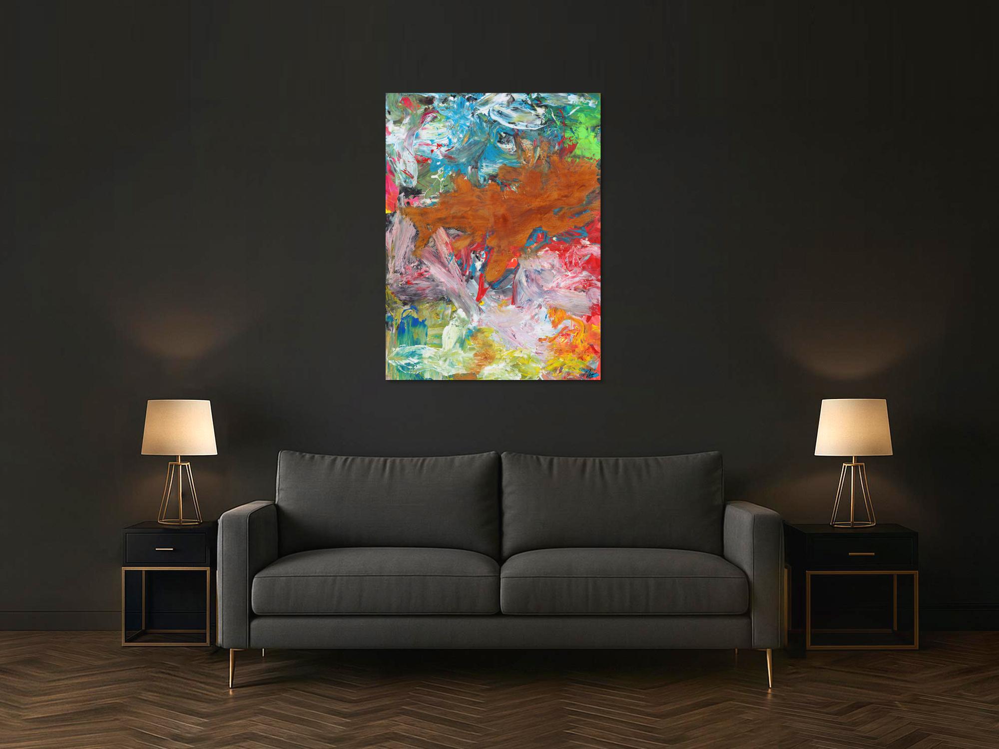 Abstraktes Kunstwerk in Rot und Orange