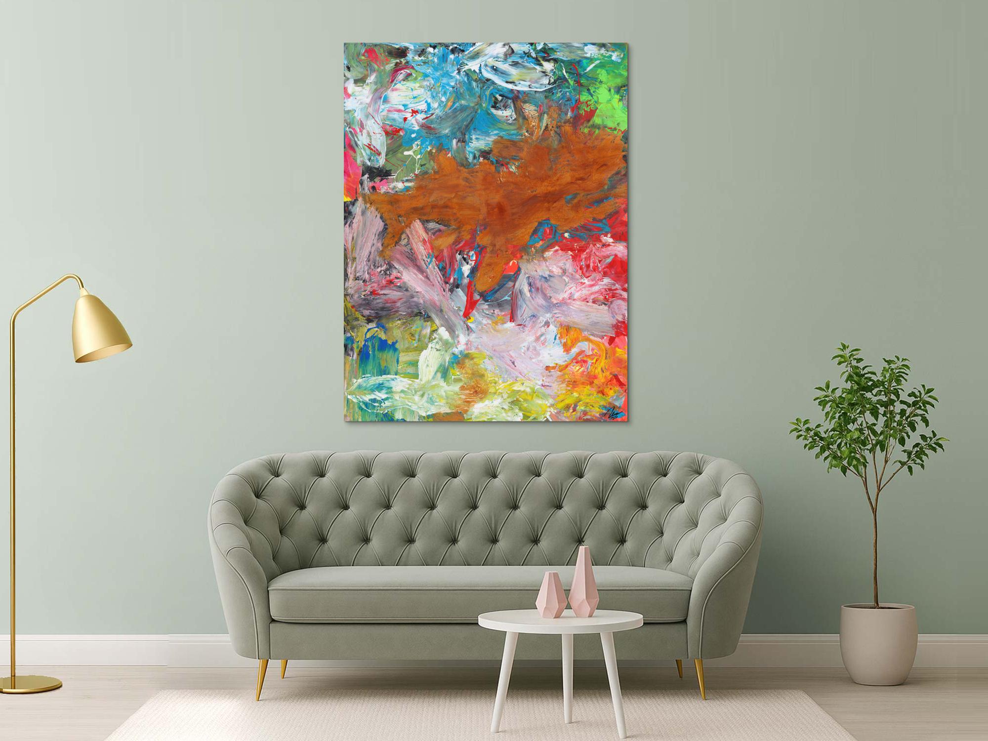 Abstraktes Gemälde Mischtechnik Acryl und Rostfarbe auf Leinwand handgemalt Modern Art