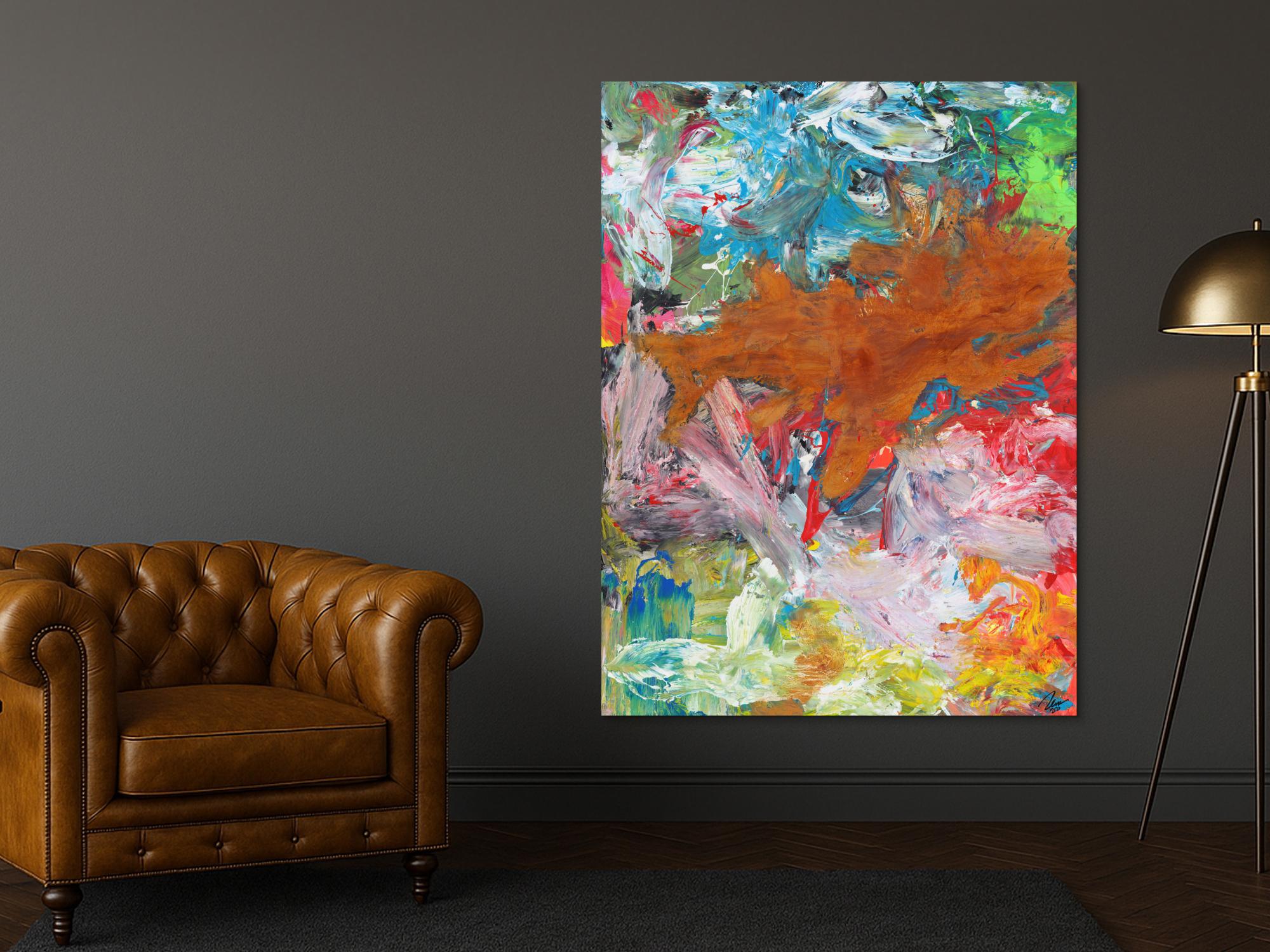 Abstraktes Gemälde Mischtechnik Acryl und Rostfarbe auf Leinwand handgemalt Modern Art