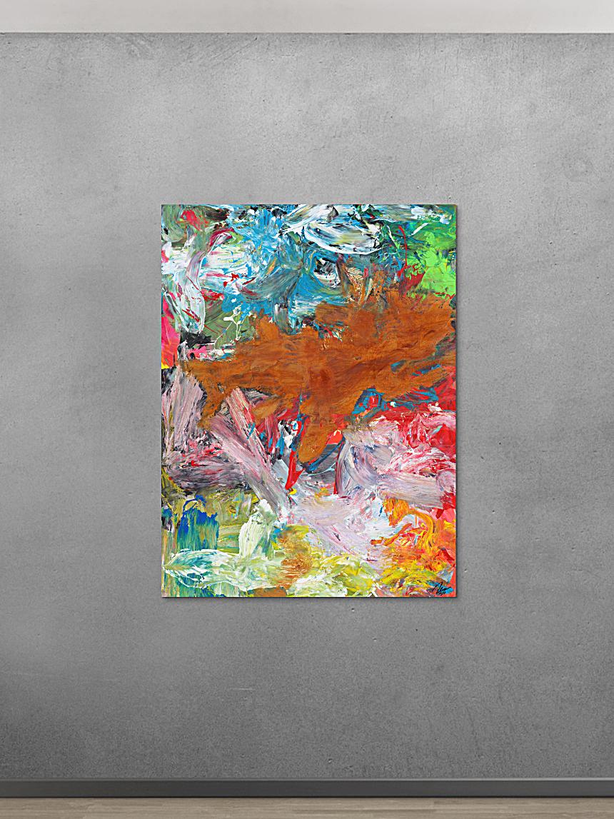 Abstraktes Gemälde Mischtechnik Acryl und Rostfarbe auf Leinwand handgemalt Modern Art