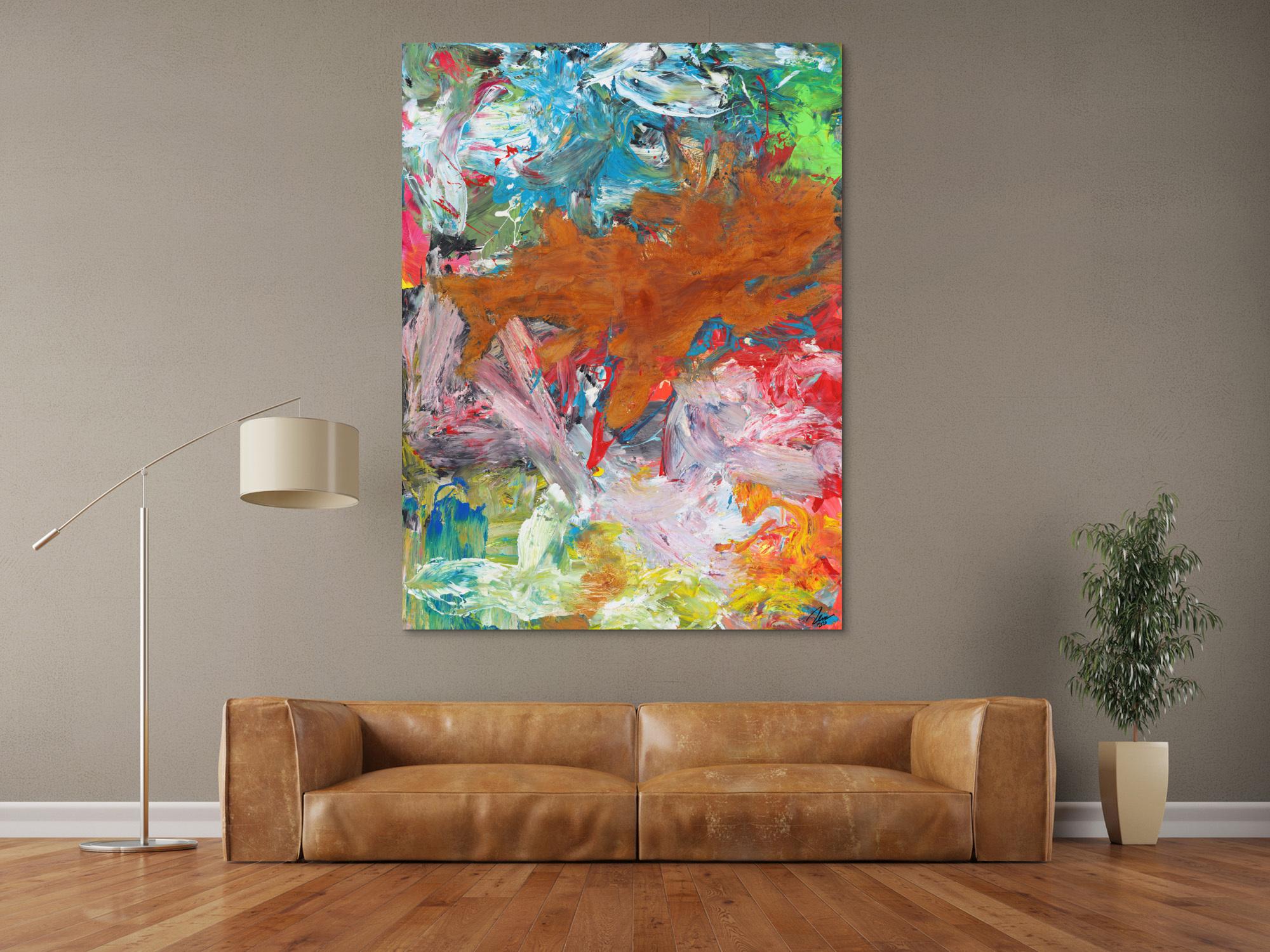 Abstraktes Gemälde Mischtechnik Acryl und Rostfarbe auf Leinwand handgemalt Modern Art