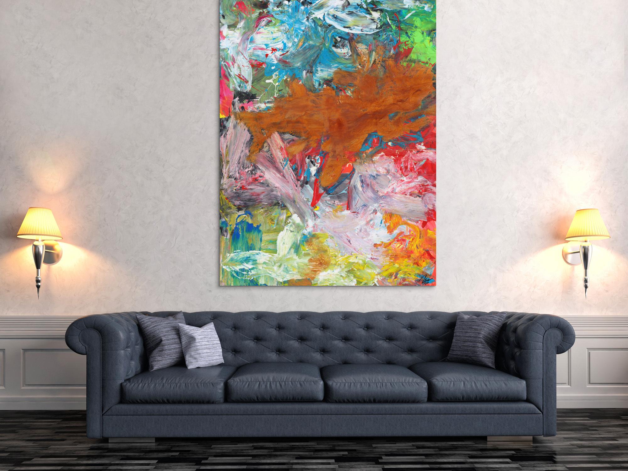 Abstraktes Gemälde Mischtechnik Acryl und Rostfarbe auf Leinwand handgemalt Modern Art