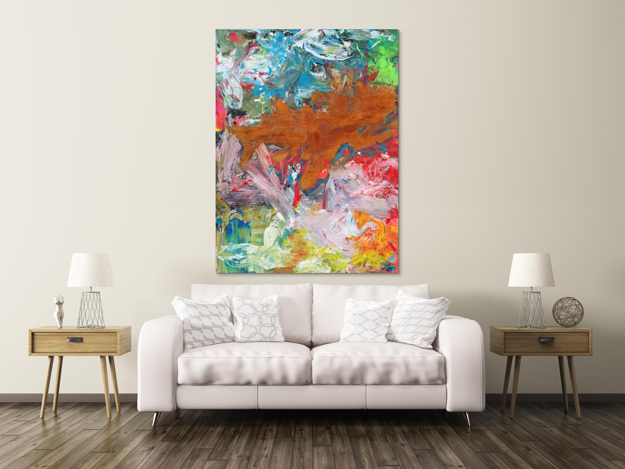 Abstraktes Gemälde Mischtechnik Acryl und Rostfarbe auf Leinwand handgemalt Modern Art