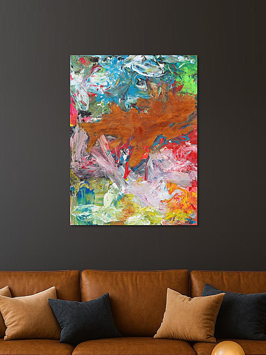 Abstraktes Kunstwerk in Rot und Orange