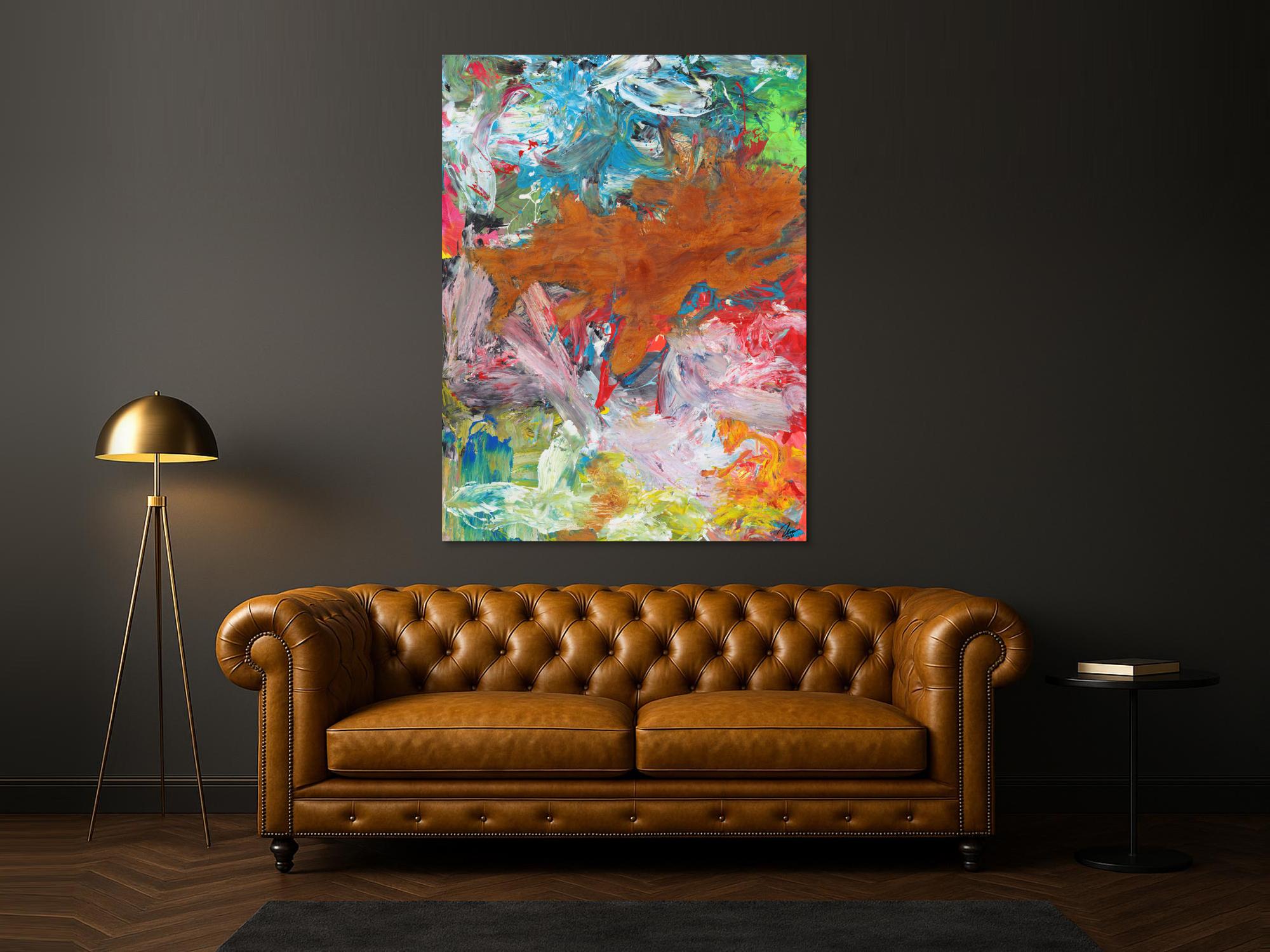 Abstraktes Gemälde Mischtechnik Acryl und Rostfarbe auf Leinwand handgemalt Modern Art