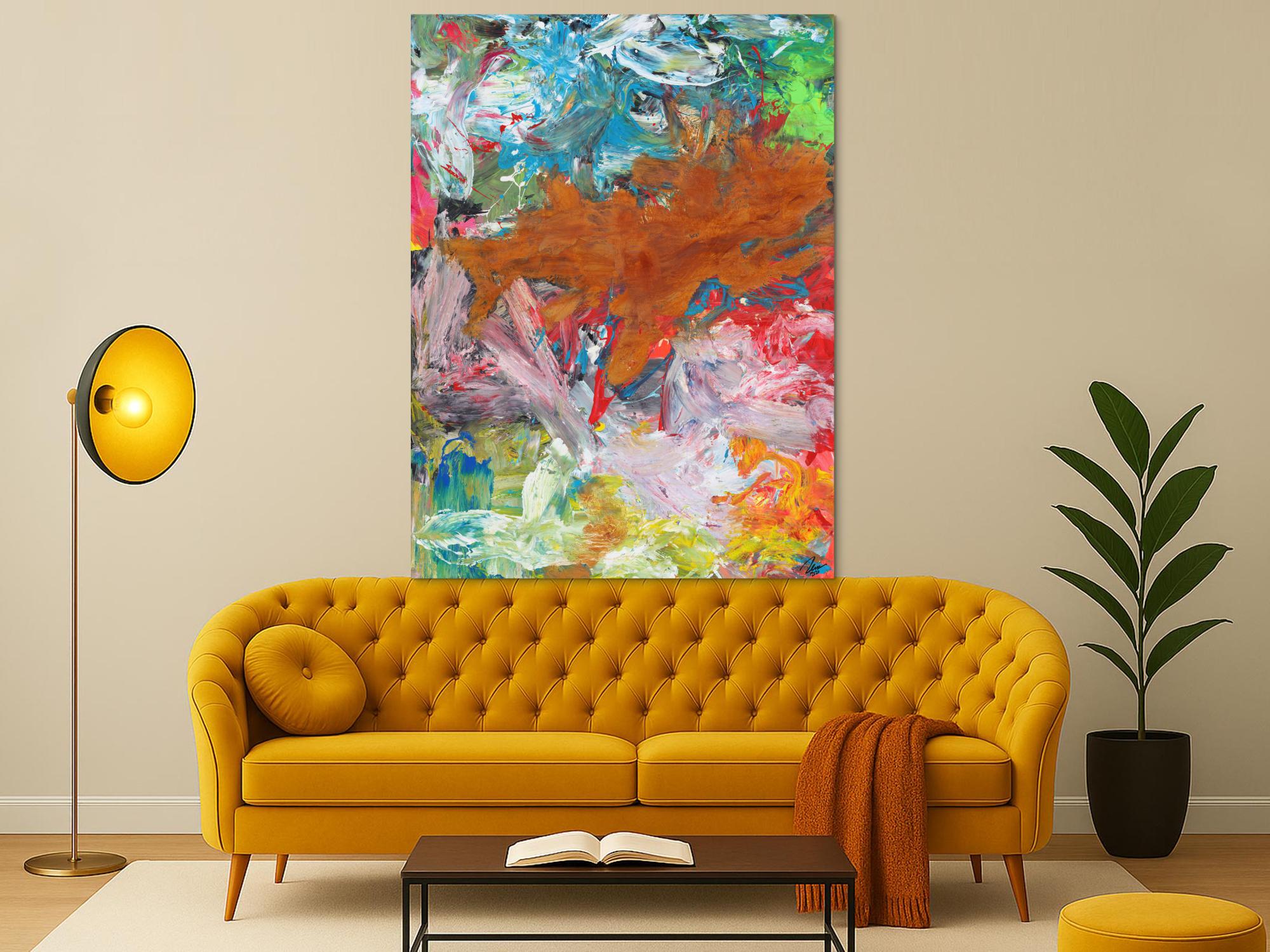 Abstraktes Gemälde Mischtechnik Acryl und Rostfarbe auf Leinwand handgemalt Modern Art