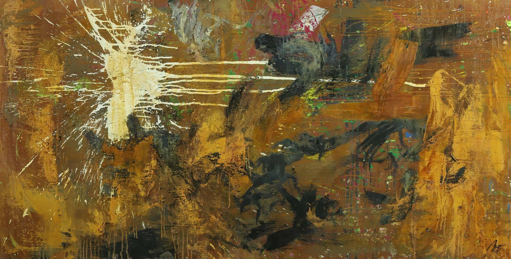 Abstraktes Gemälde aus Rost Mischtechnik grobe Struktur Modern Art