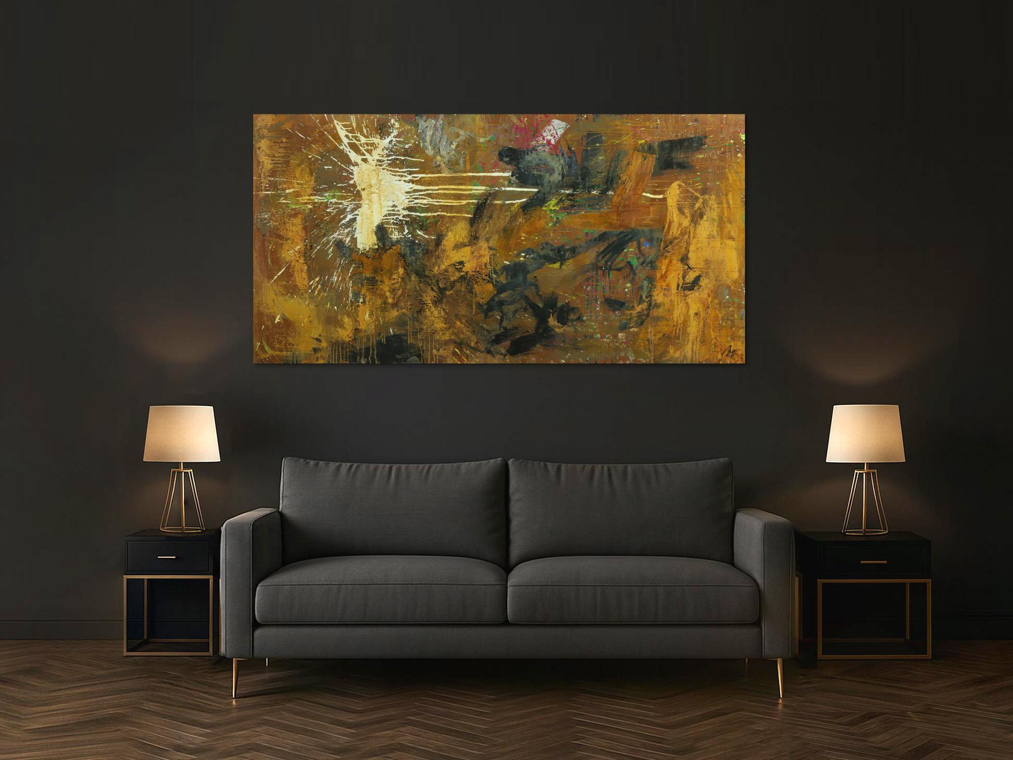 Abstraktes Gemälde aus Rost Mischtechnik grobe Struktur Modern Art