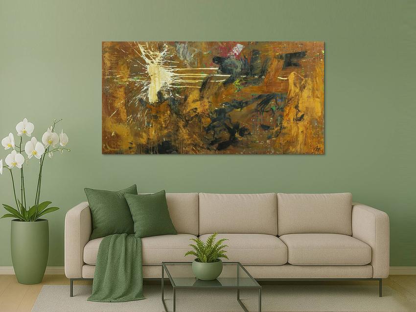 Abstraktes Gemälde aus Rost Mischtechnik grobe Struktur Modern Art