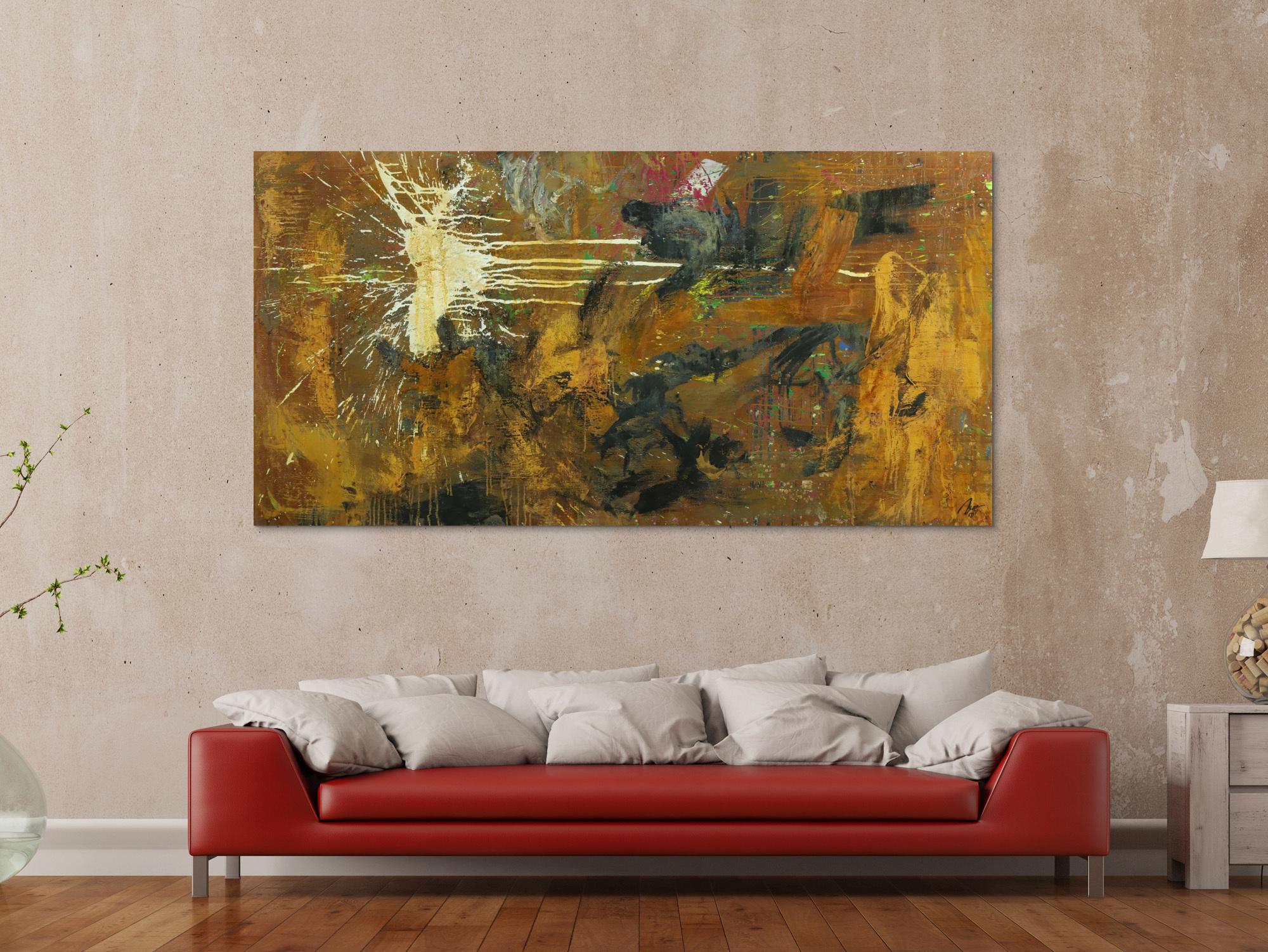 Abstraktes Gemälde aus Rost Mischtechnik grobe Struktur Modern Art