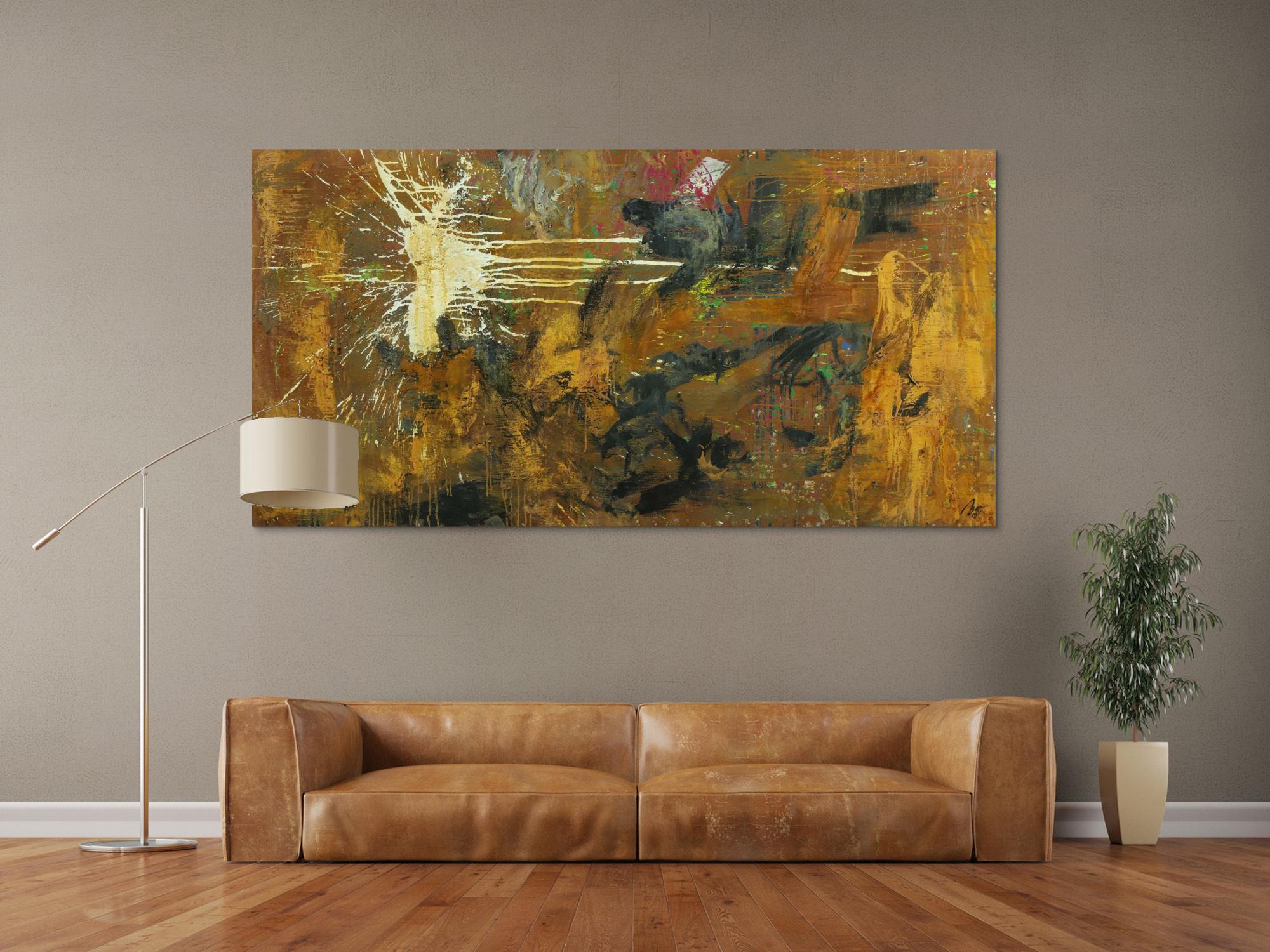 Abstraktes Gemälde aus Rost Mischtechnik grobe Struktur Modern Art