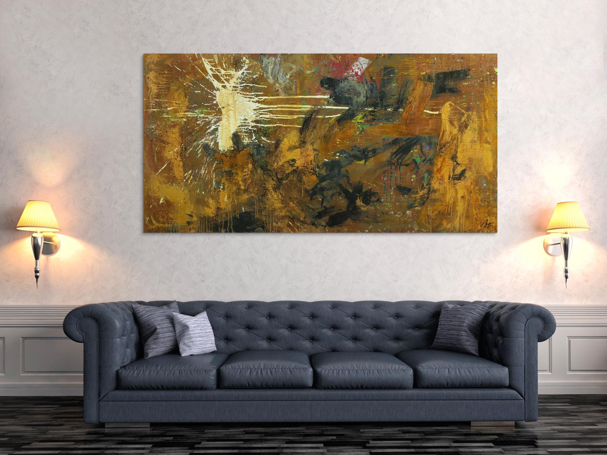 Abstraktes Gemälde aus Rost Mischtechnik grobe Struktur Modern Art