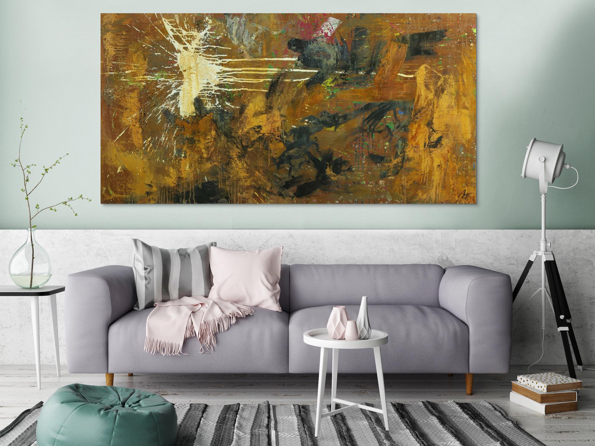 Abstraktes Gemälde aus Rost Mischtechnik grobe Struktur Modern Art