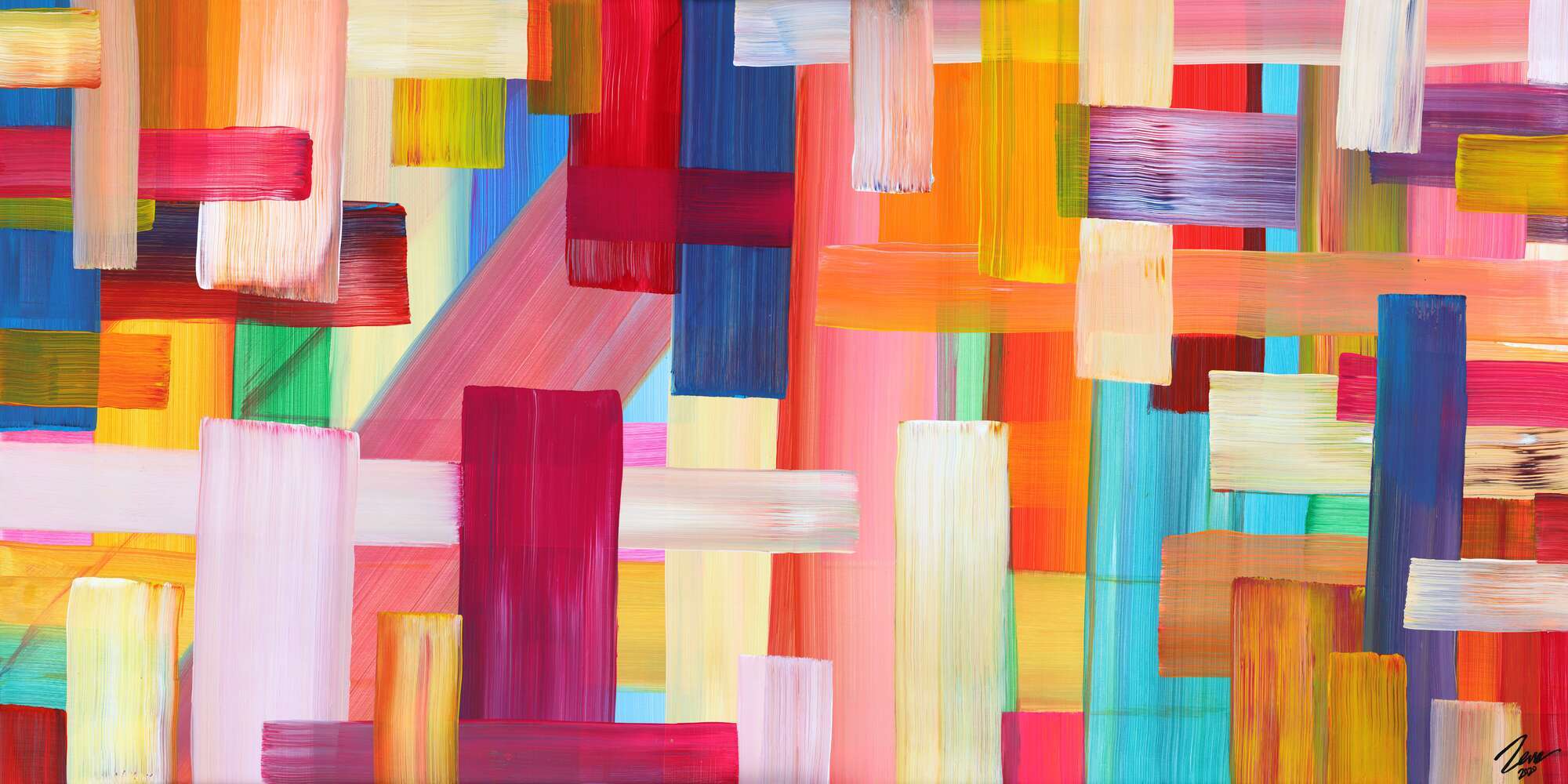 Abstraktes Gemälde bunte Streifen handgemalt Modern Art Leinwand