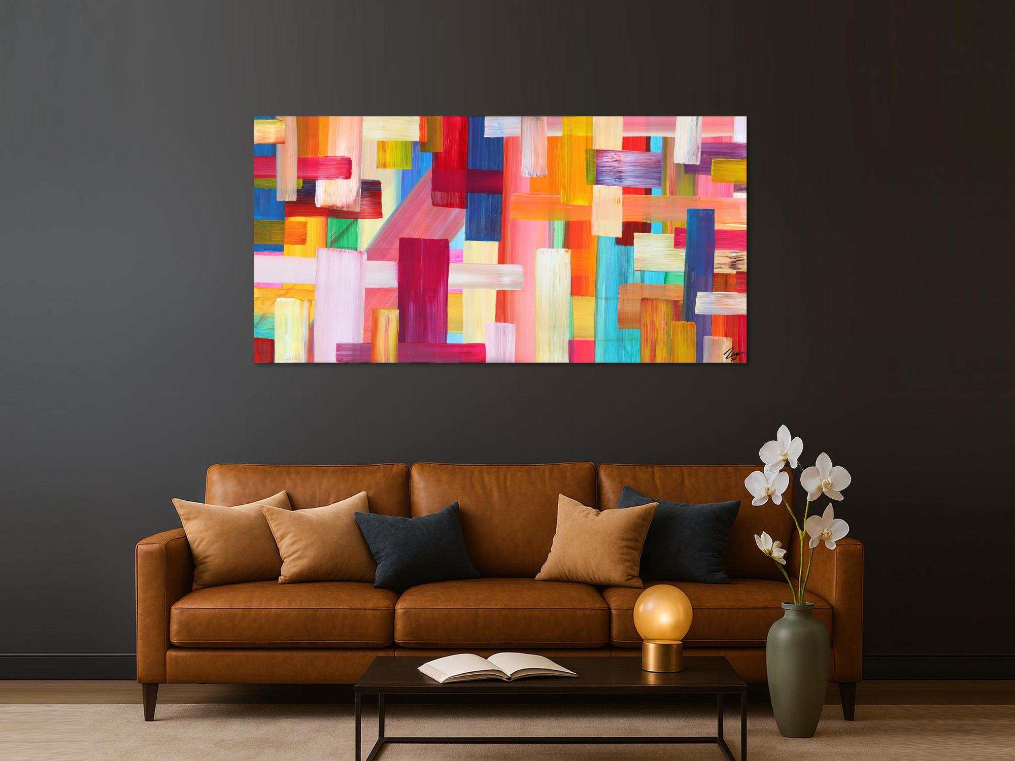 Abstraktes Gemälde bunte Streifen handgemalt Modern Art Leinwand