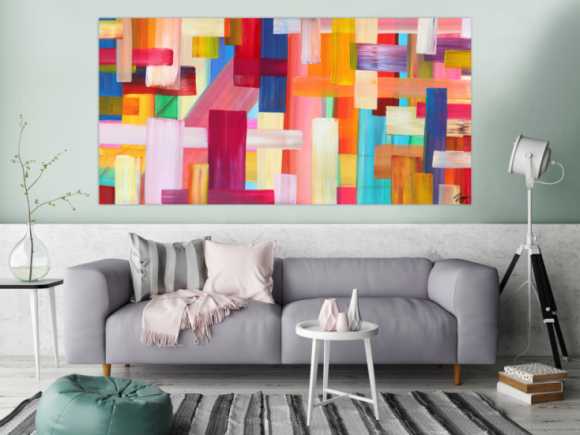 Abstraktes Gemälde bunte Streifen handgemalt Modern Art Leinwand