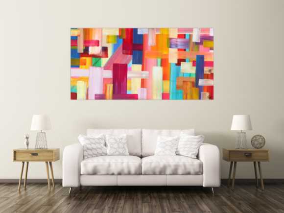 Abstraktes Gemälde bunte Streifen handgemalt Modern Art Leinwand