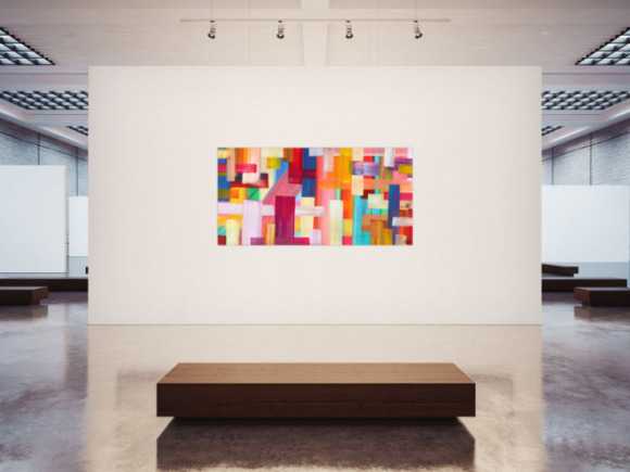Abstraktes Gemälde bunte Streifen handgemalt Modern Art Leinwand