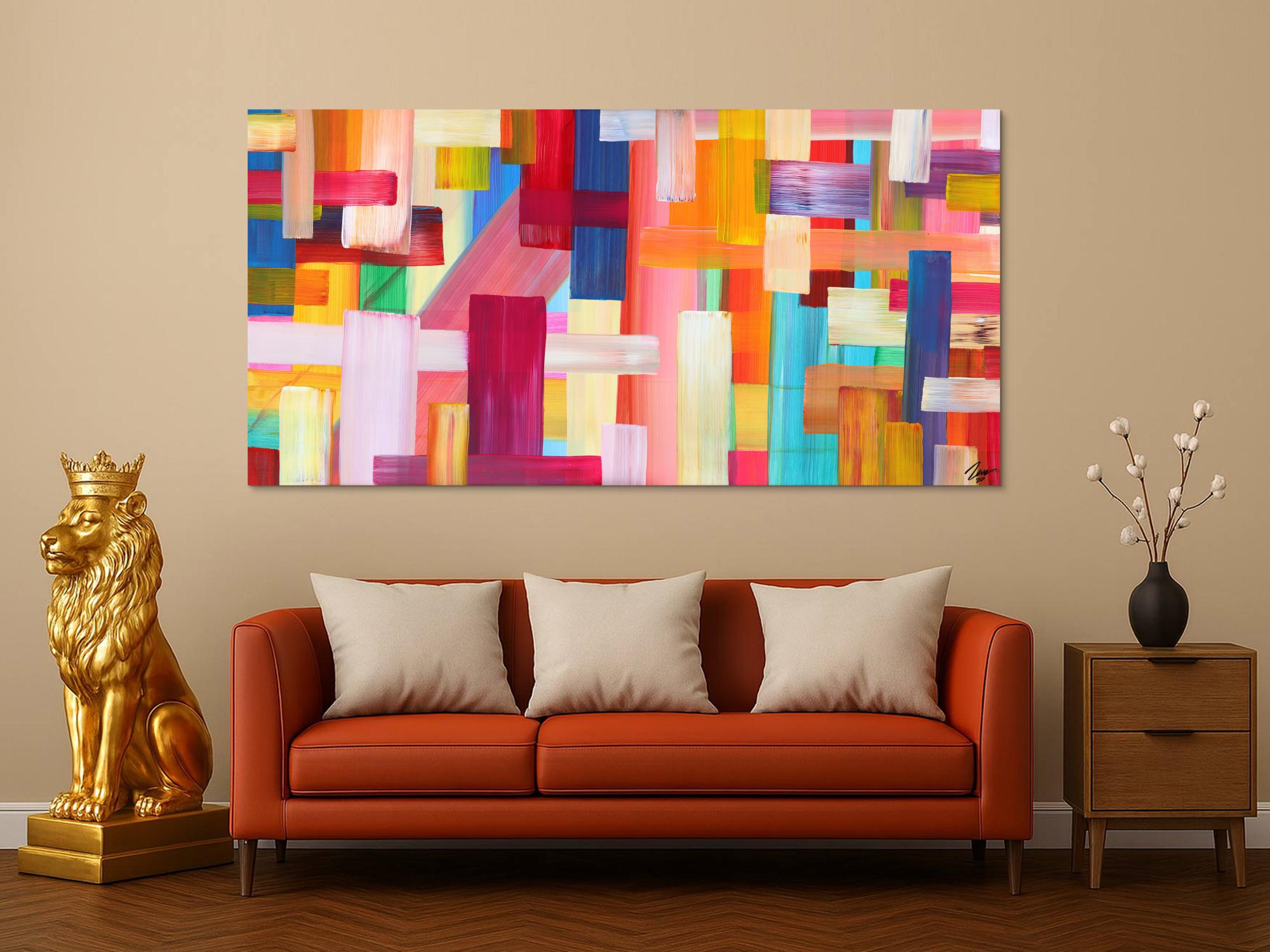 Abstraktes Gemälde bunte Streifen handgemalt Modern Art Leinwand