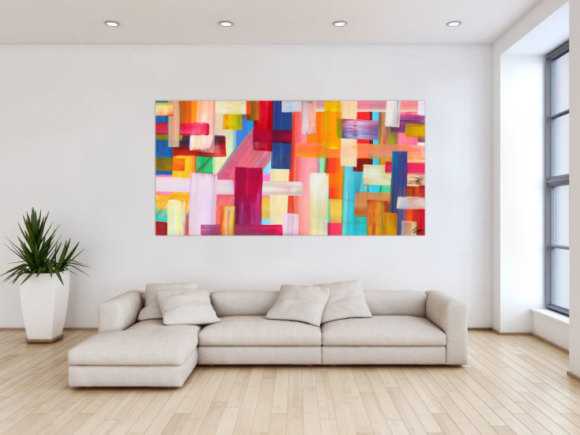 Abstraktes Gemälde bunte Streifen handgemalt Modern Art Leinwand