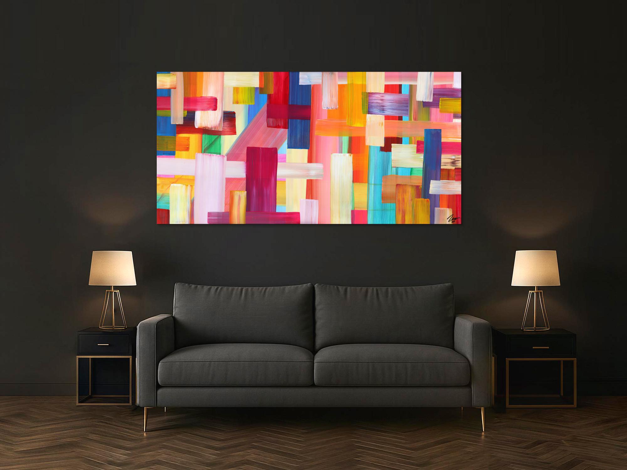 Abstraktes Gemälde bunte Streifen handgemalt Modern Art Leinwand