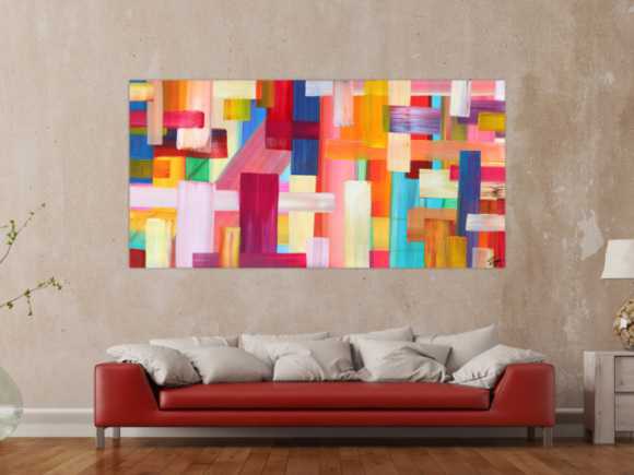 Abstraktes Gemälde bunte Streifen handgemalt Modern Art Leinwand