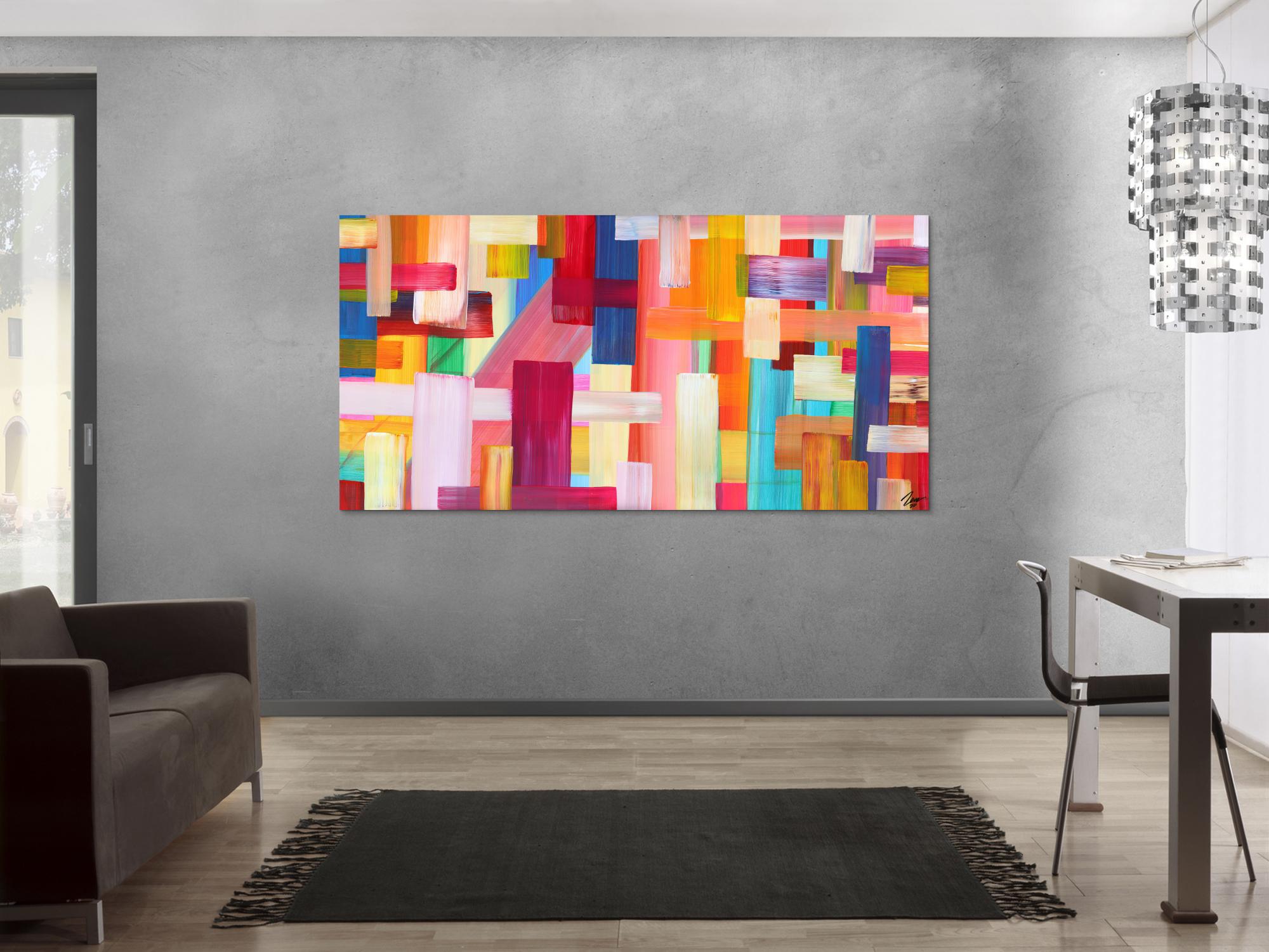 Abstraktes Gemälde bunte Streifen handgemalt Modern Art Leinwand