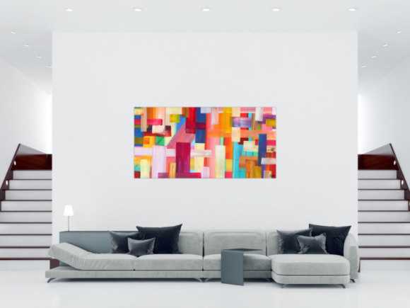 Abstraktes Gemälde bunte Streifen handgemalt Modern Art Leinwand