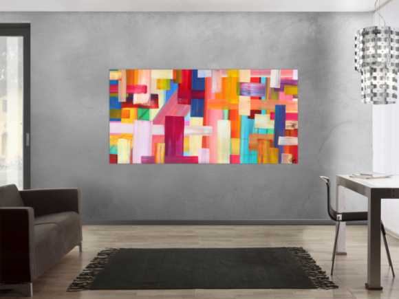 Abstraktes Gemälde bunte Streifen handgemalt Modern Art Leinwand