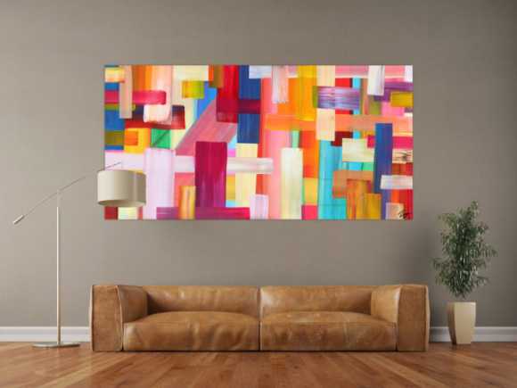 Abstraktes Gemälde bunte Streifen handgemalt Modern Art Leinwand