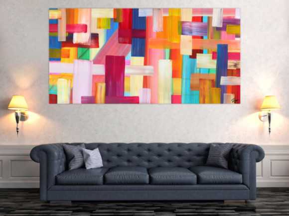 Abstraktes Gemälde bunte Streifen handgemalt Modern Art Leinwand