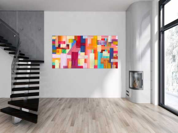Abstraktes Gemälde bunte Streifen handgemalt Modern Art Leinwand