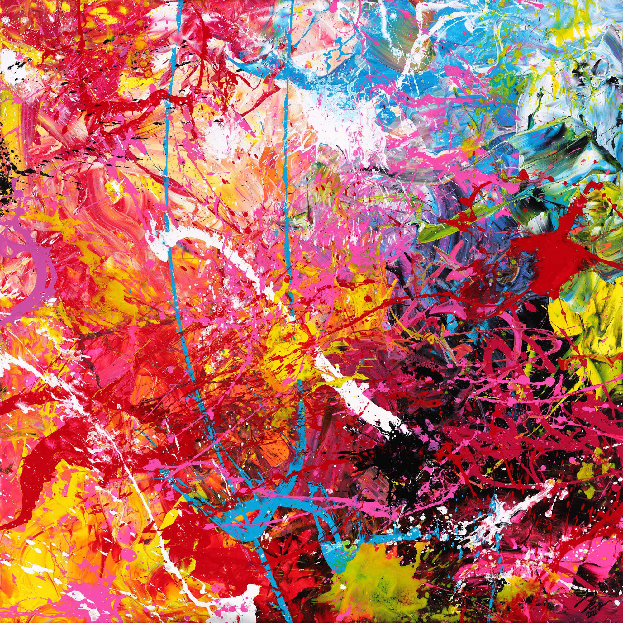 Abstraktes Gemälde auf Leinwand Action Painting sehr bunt Modern Art