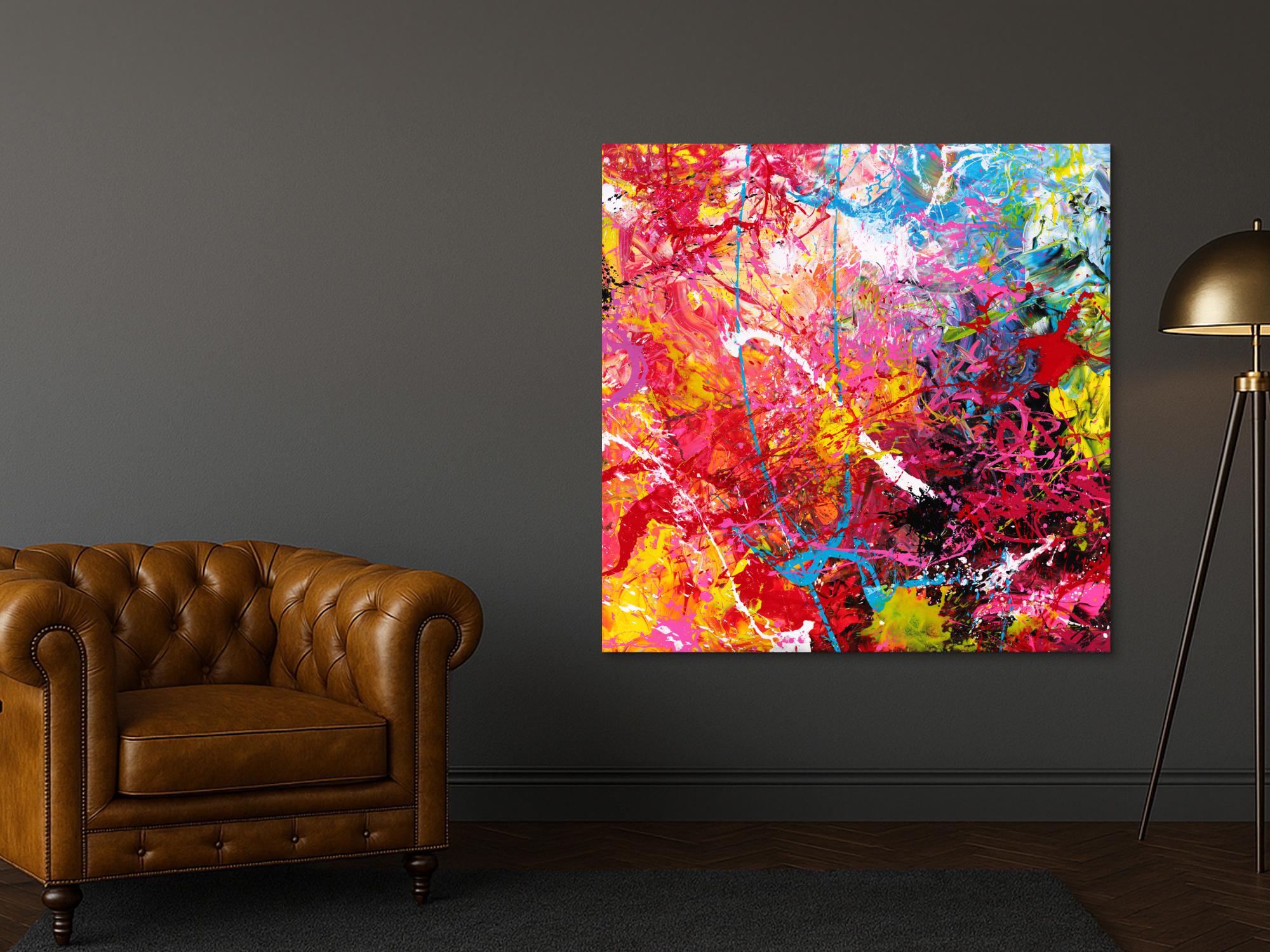 Abstraktes Gemälde auf Leinwand Action Painting sehr bunt Modern Art