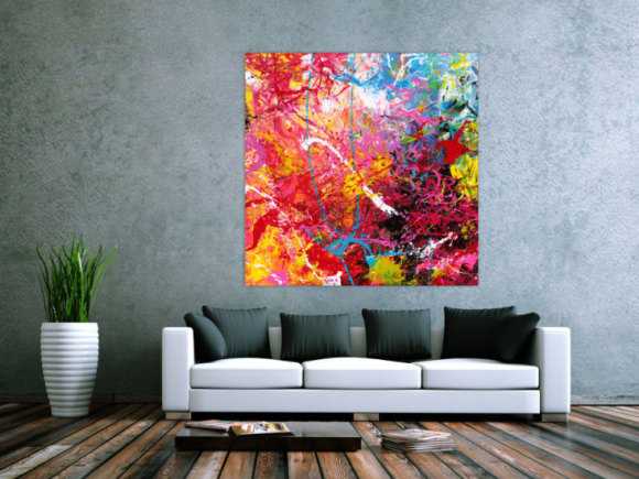 Abstraktes Gemälde auf Leinwand Action Painting sehr bunt Modern Art