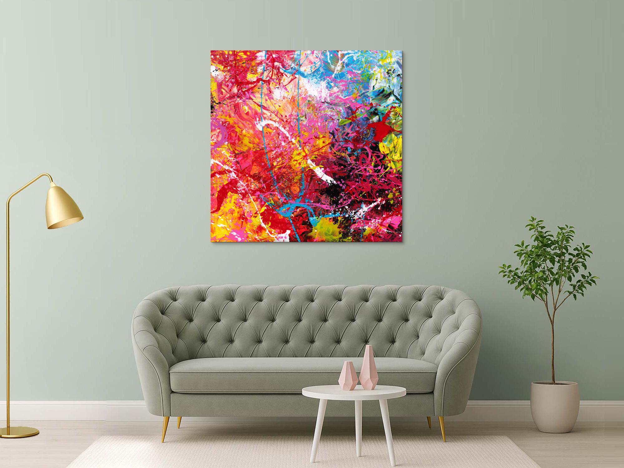 Abstraktes Gemälde auf Leinwand Action Painting sehr bunt Modern Art