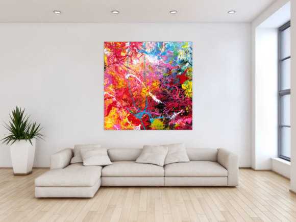 Abstraktes Gemälde auf Leinwand Action Painting sehr bunt Modern Art